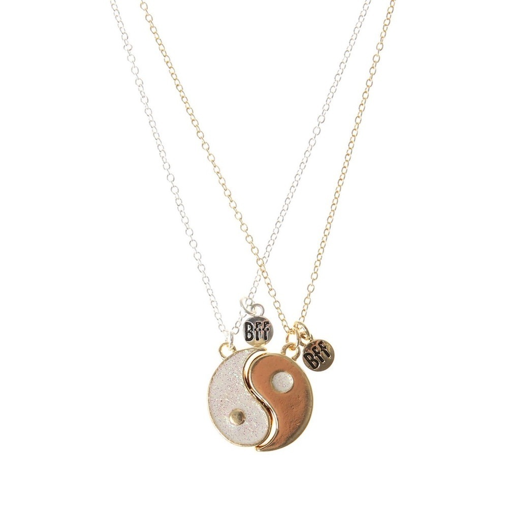 Claire's Best Friends Gold-tone & Silver-tone BFF Yin Yang Necklaces, 2 pack set